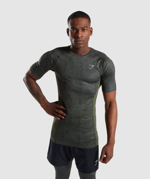 Gymshark Hybrid Baselayer Top - Woodland Green Marl