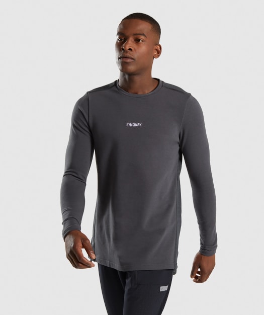 Gymshark Jacquard Back Long Sleeve T-Shirt - Charcoal Marl