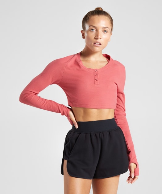 Gymshark Legacy Fitness Long Sleeve Crop Top - Brick Red