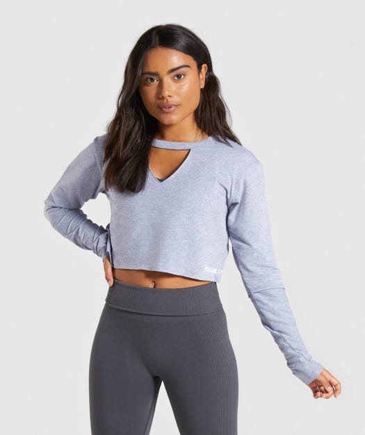 Gymshark Power Down Crop Top - Steel Blue