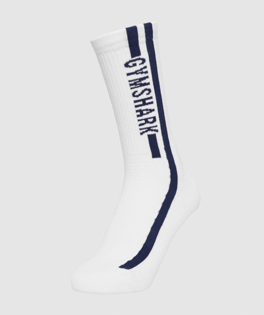 Gymshark Unisex Side Stripe Socks (1pk) - White/Sapphire Blue
