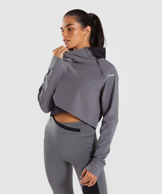 Gymshark Asymmetric Performance Hoodie - Smokey Grey/Black