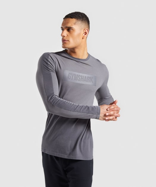 Gymshark Colour Block Central Logo Long Sleeve T-Shirt - Charcoal