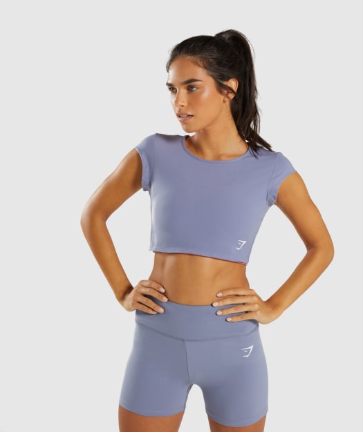 Gymshark Dreamy Cap Sleeve Crop Top - Steel Blue