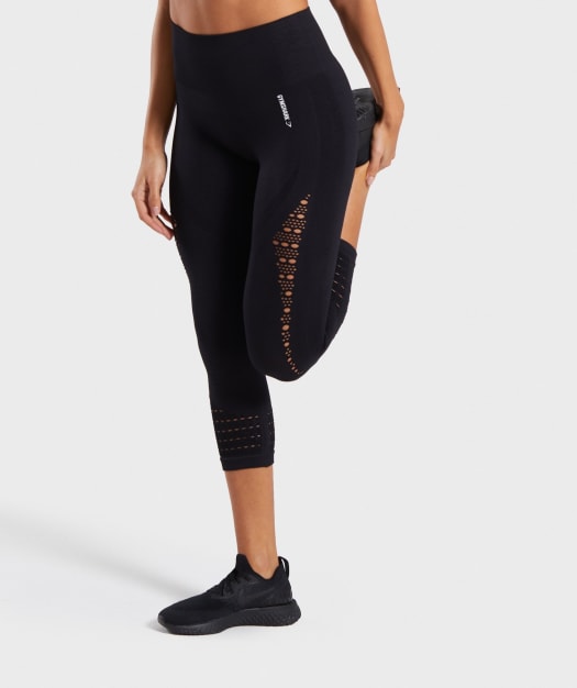 Gymshark Energy Seamless High Waisted Cropped Leggings - Black