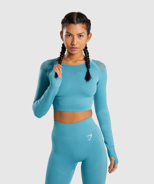 Gymshark Flawless Knit Long Sleeve Crop Top - Teal