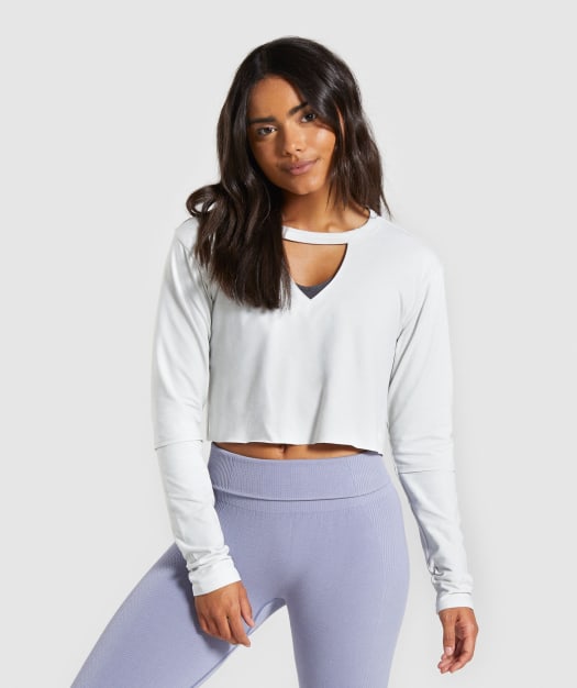 Gymshark Power Down Crop Top - Light Grey