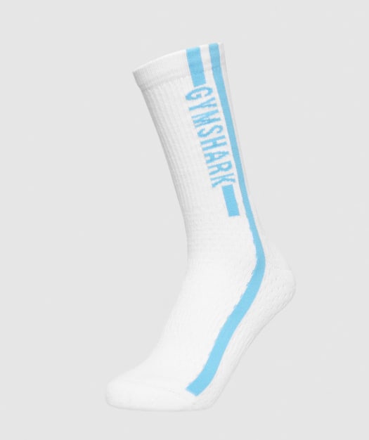 Gymshark Unisex Side Stripe Socks (1pk) - White/Dusky Teal
