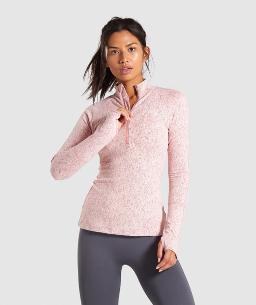 Gymshark Fleur Texture 1/2 Zip Pullover - Brick Red