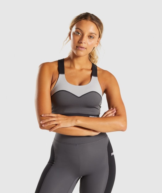 Gymshark Illusion Sports Bra - Black/Charcoal/Light Grey