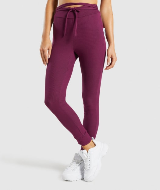 Gymshark Slounge Ribbon Bottoms - Dark Ruby Marl