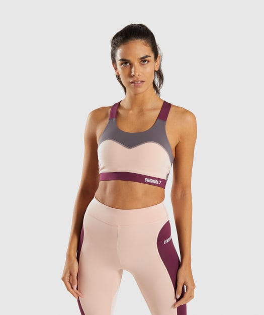 Gymshark Illusion Sports Bra - Dark Ruby/Blush Nude/Slate Lavender