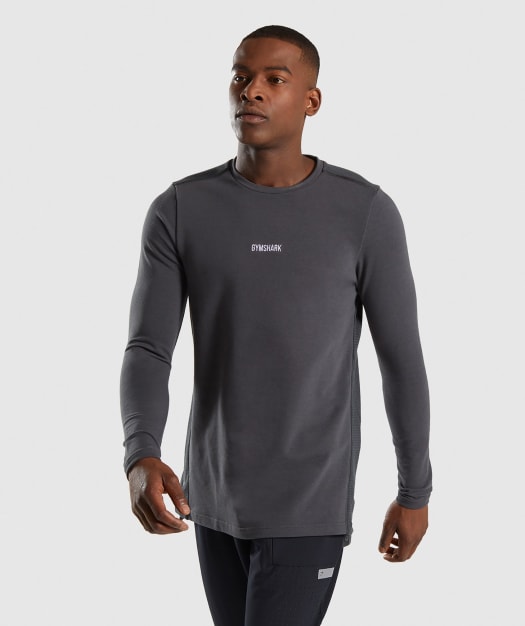 Gymshark Jacquard Back Long Sleeve T-Shirt - Charcoal Marl
