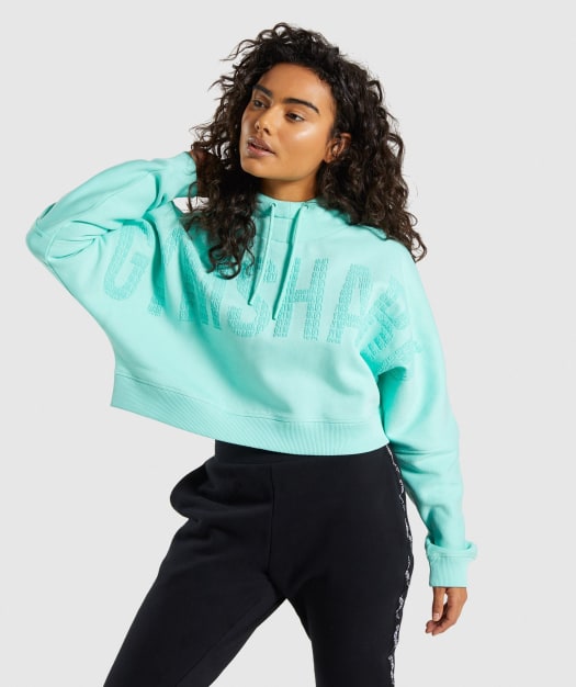 Gymshark Repeat Print Crop Pullover - Washed Turquoise