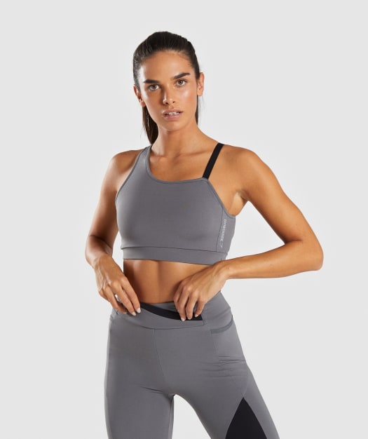 Gymshark Asymmetric Sports Bra - Smokey Grey/Black