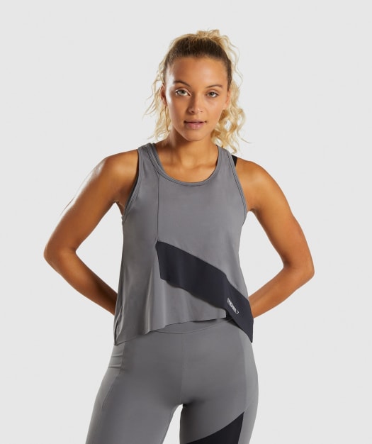 Gymshark Asymmetric Vest - Smokey Grey/Black