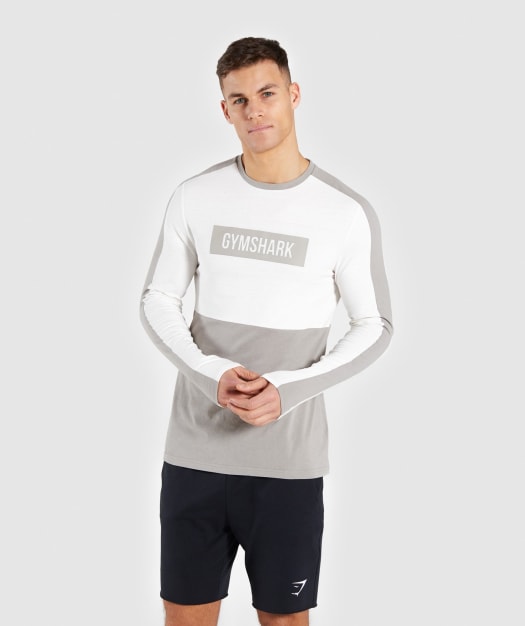 Gymshark Colour Block Central Logo Long Sleeve T-Shirt - Chalk White