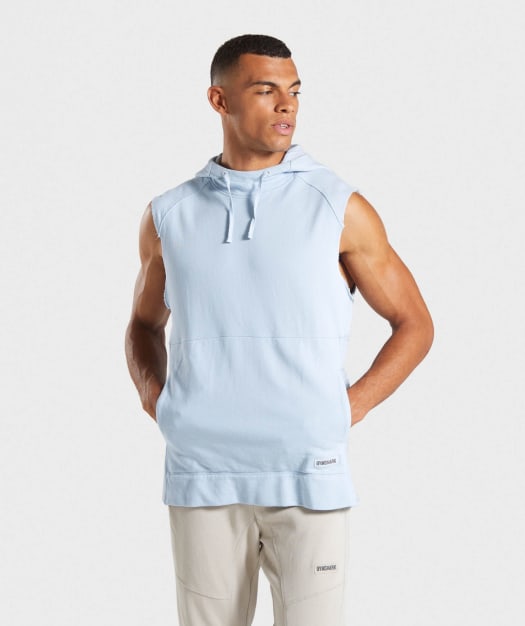 Gymshark Laundered Sleeveless Hoodie - Light Blue