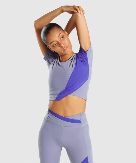 Gymshark Asymmetric Crop Top - Steel Blue/Indigo