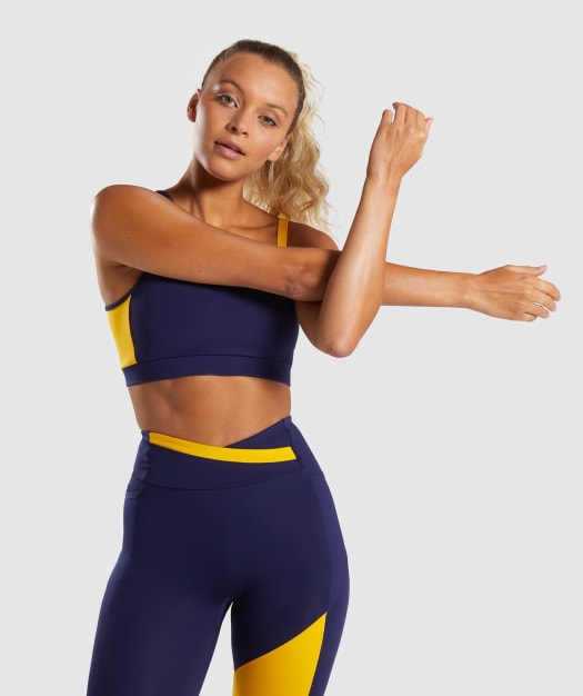 Gymshark Asymmetric Sports Bra - Evening Navy Blue/Citrus Yellow