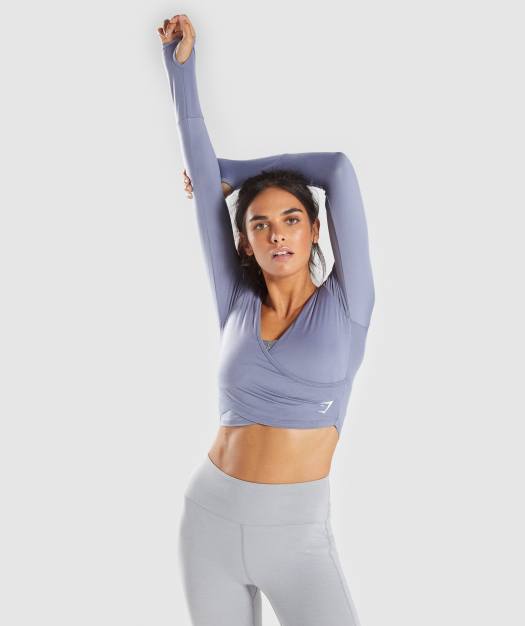 Gymshark Long Sleeve Ballet Crop Top - Steel Blue