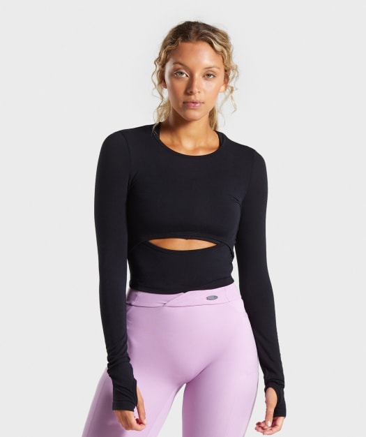 Gymshark Poise Long Sleeve Crop Top - Black