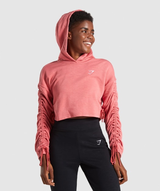 Gymshark Ruched Cropped Hoodie - Brick Red