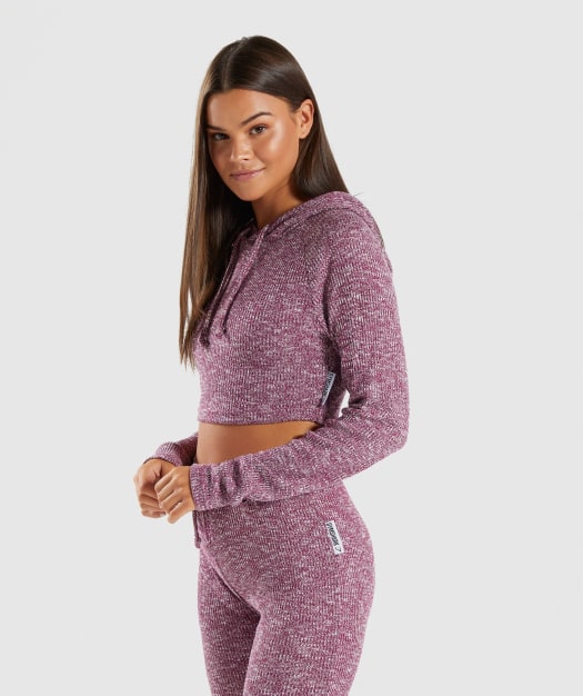 Gymshark Slounge Cropped Hoodie - Deep Plum Marl