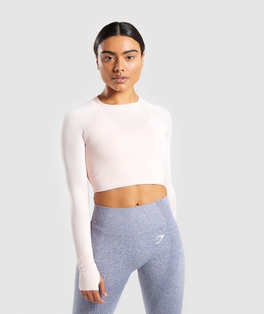 Gymshark Vital Long Sleeve Crop Top - Blush Nude Marl