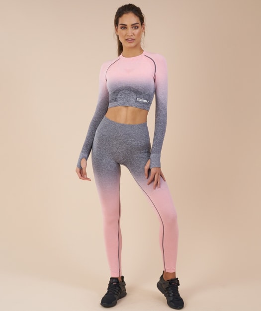Gymshark Ombre Seamless Crop Top - Peach Pink/Charcoal