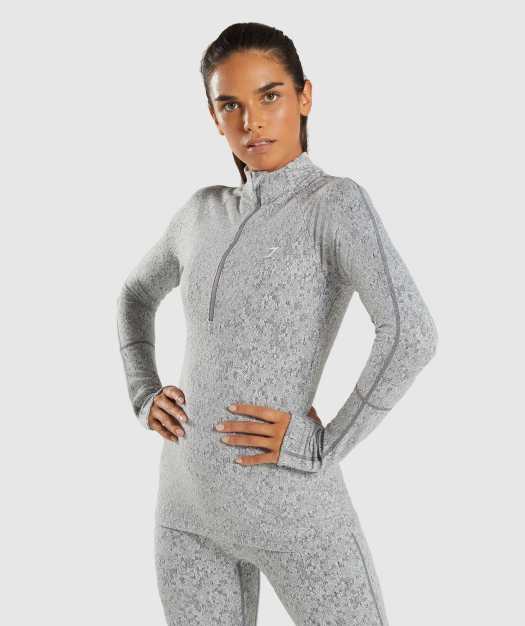 Gymshark Fleur Texture 1/2 Zip Pullover - Charcoal Marl