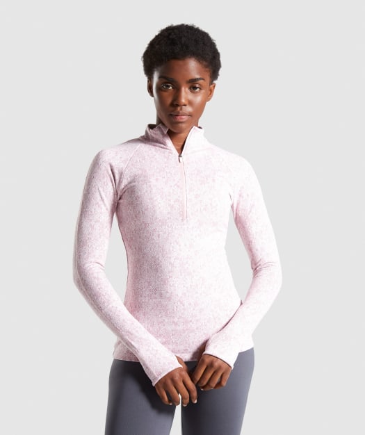 Gymshark Fleur Texture 1/2 Zip Pullover - Dusky Pink Marl