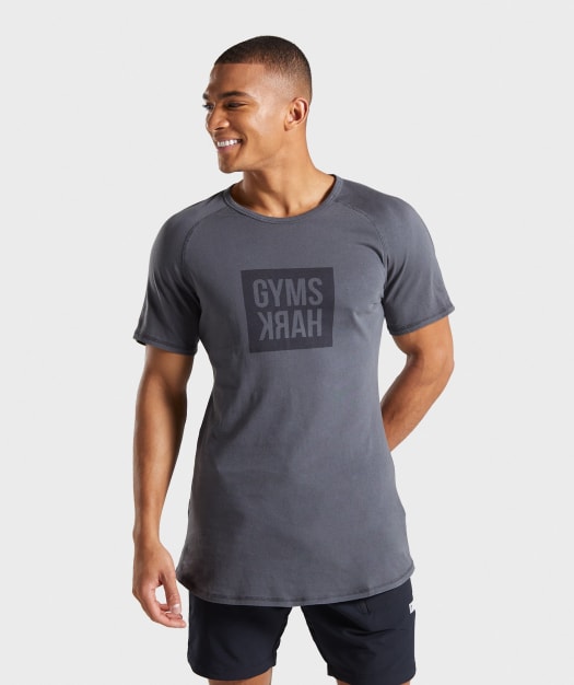 Gymshark Laundered Square Logo T-Shirt - Charcoal