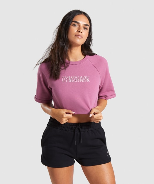 Gymshark Botanic Graphic Boxy Crop Top - Mauve