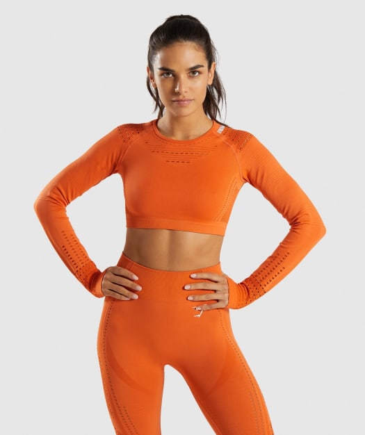 Gymshark Flawless Knit Long Sleeve Crop Top - Burnt Orange