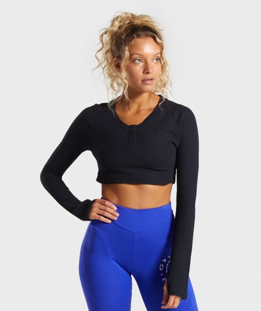 Gymshark Legacy Fitness Long Sleeve Crop Top - Black