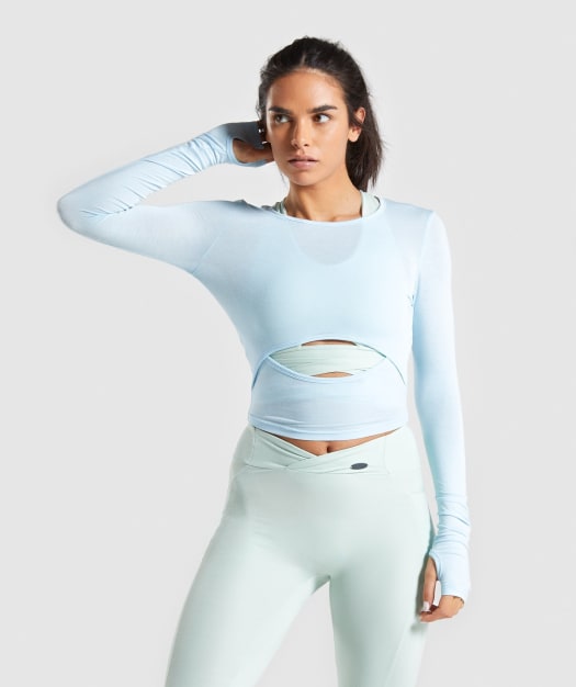 Gymshark Poise Long Sleeve Crop Top - Washed Blue