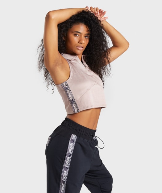 Gymshark Revival Zip Up Crop Top - Taupe