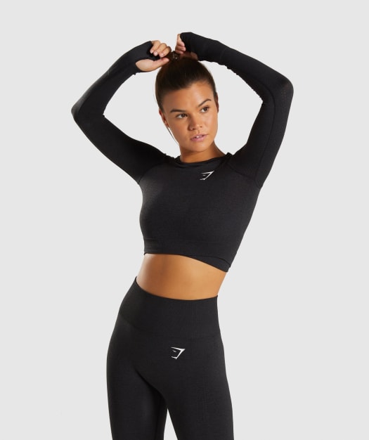 Gymshark Vital Long Sleeve Crop Top - Black Marl