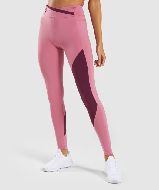 Gymshark Asymmetric Leggings - Dusky Pink/Dark Ruby