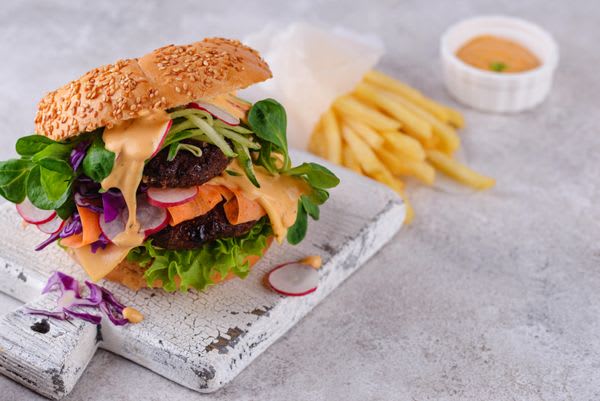 Burger with vegetables and plant-based cutlet