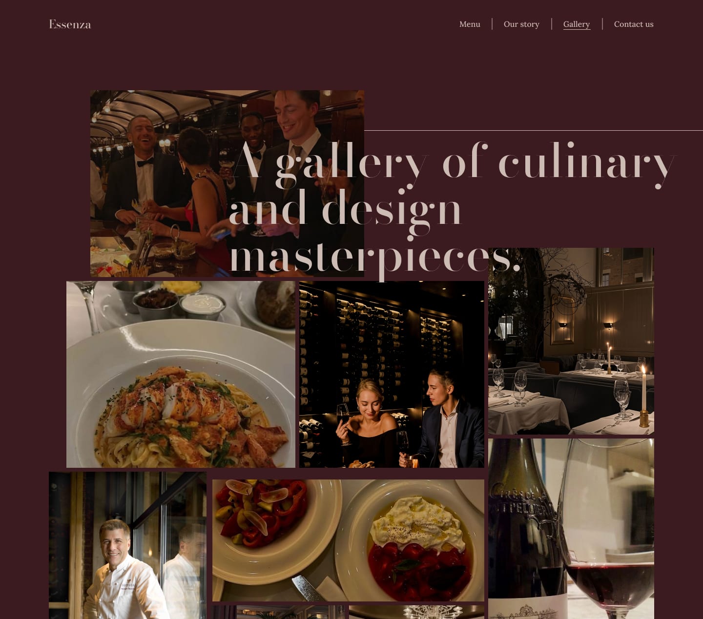 Essenza restaurant gallery interface