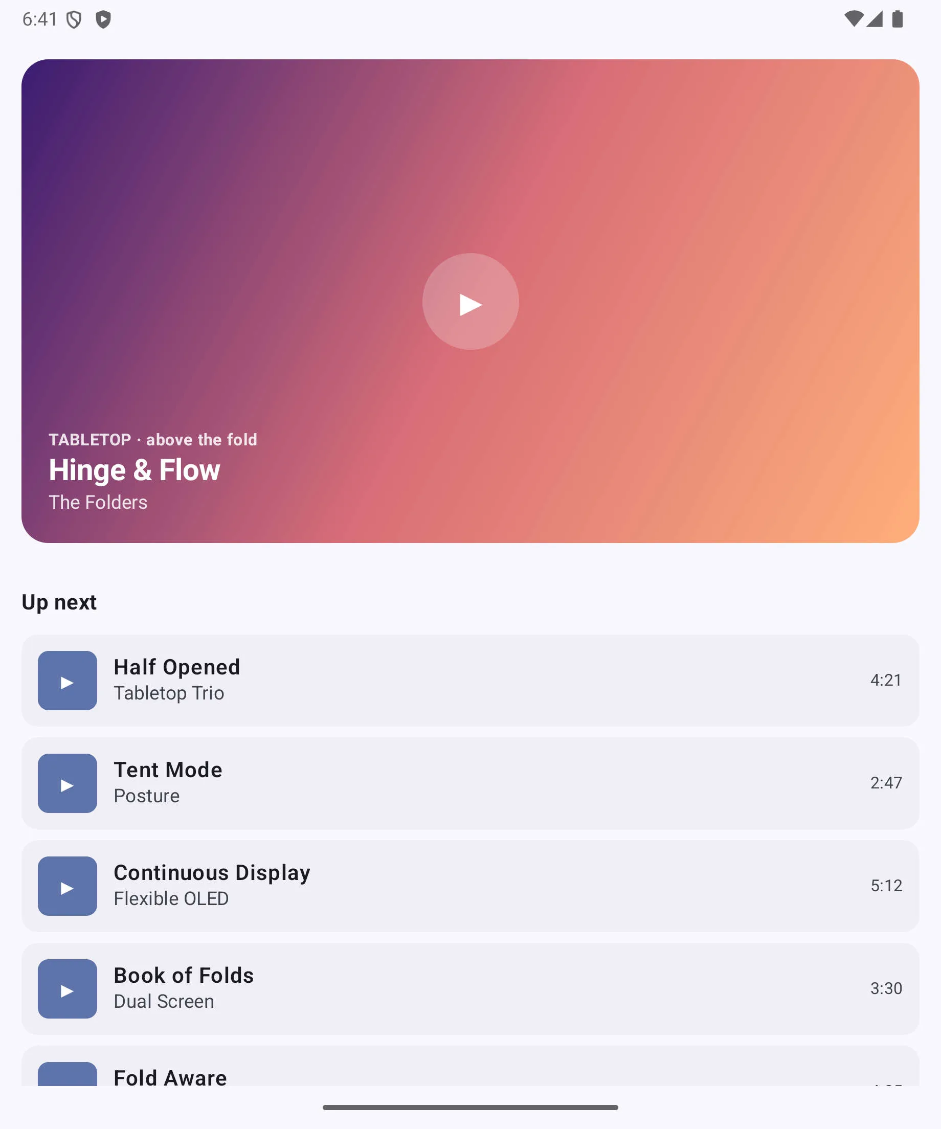 Tabletop posture with player above the fold and playlist below