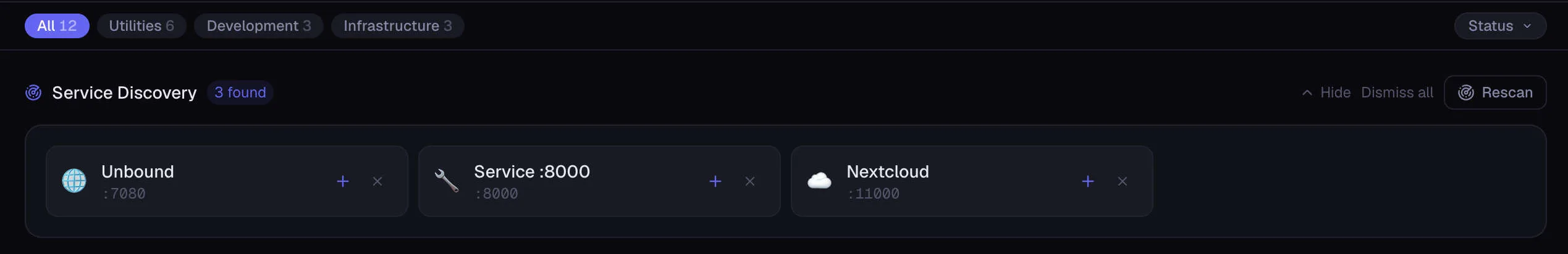 Service discovery showing 3 detected services