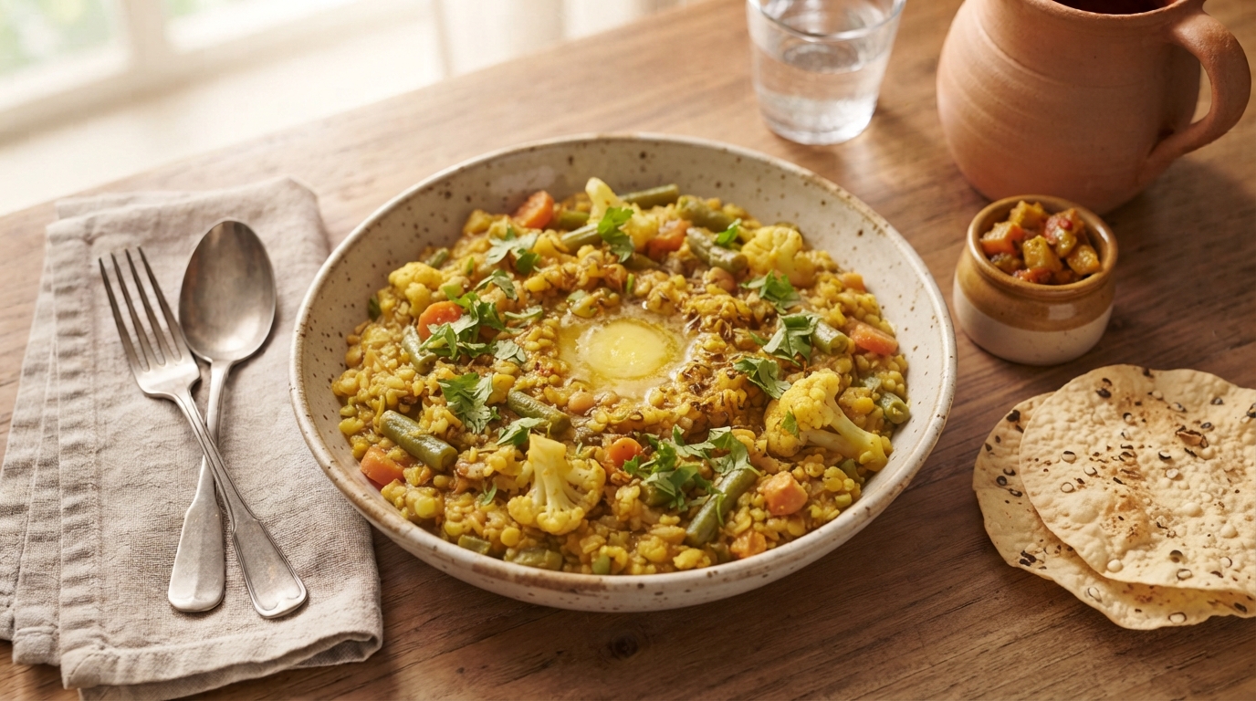 Mixed Vegetable Dal Khichdi with Ghee