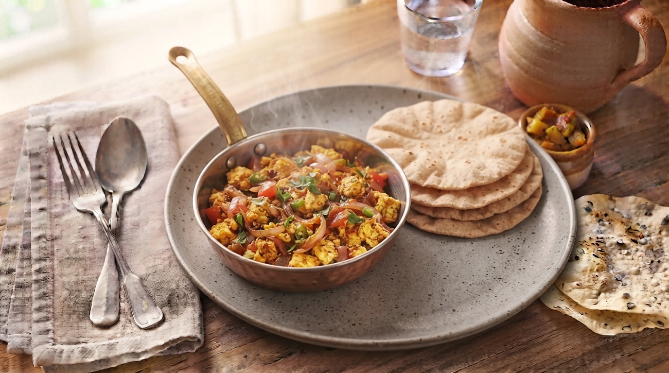 High-Protein Paneer Bhurji with Whole Wheat Roti