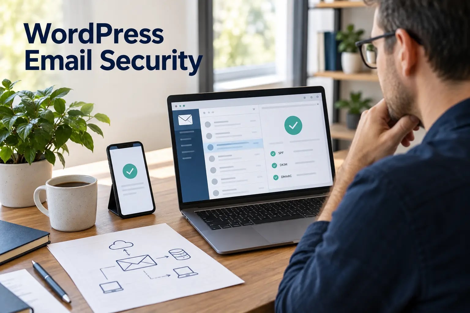 Website administrator reviewing WordPress email authentication results for SPF DKIM and DMARC