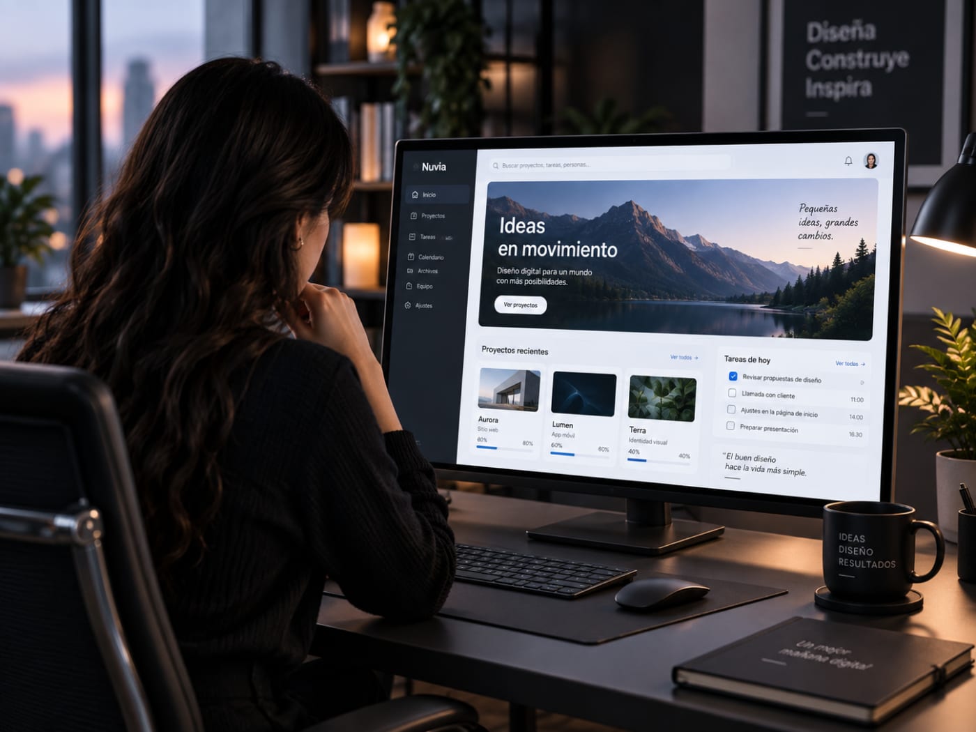 Person working at a monitor with a digital product open