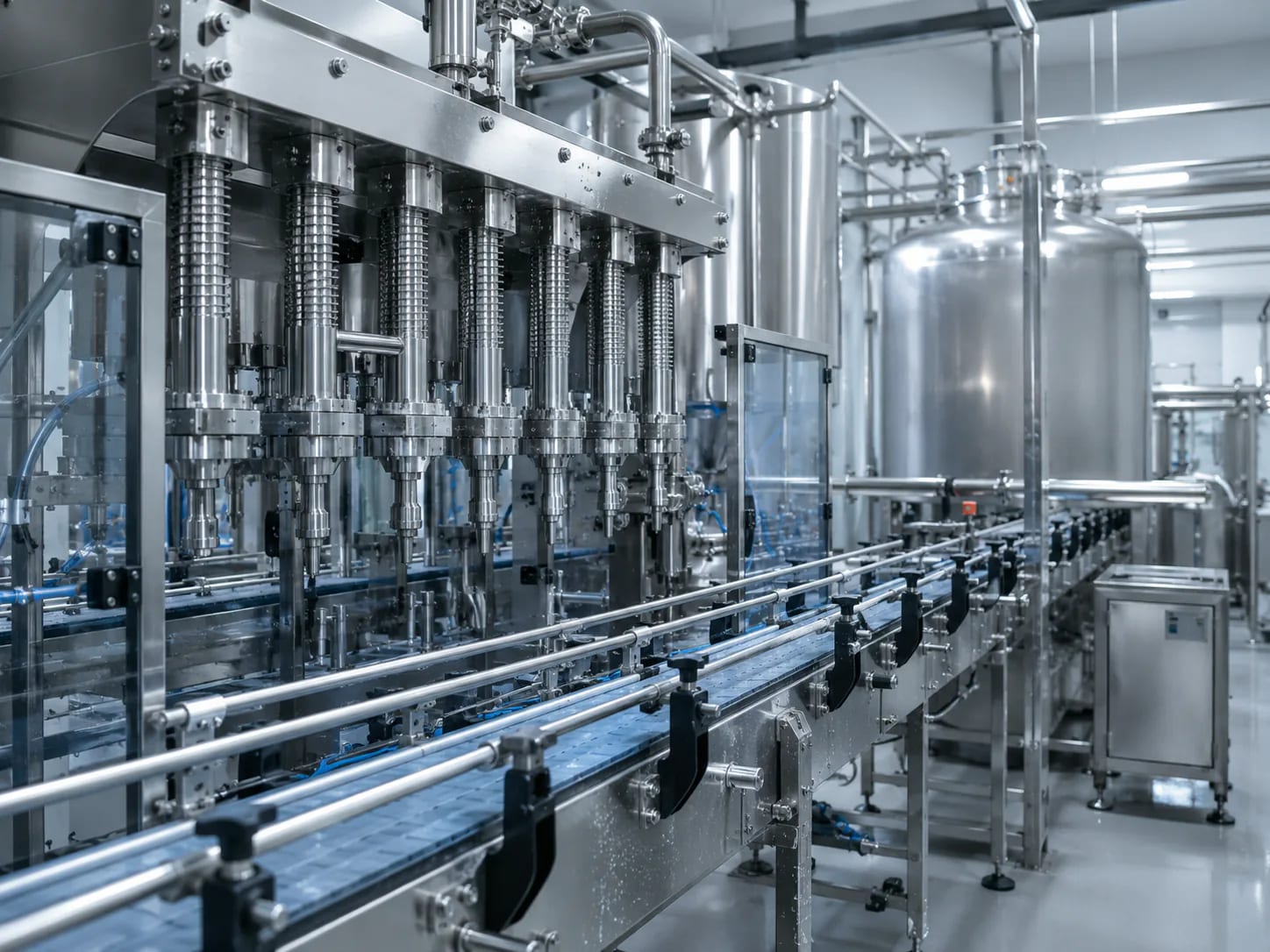 A stainless-steel food and beverage processing line