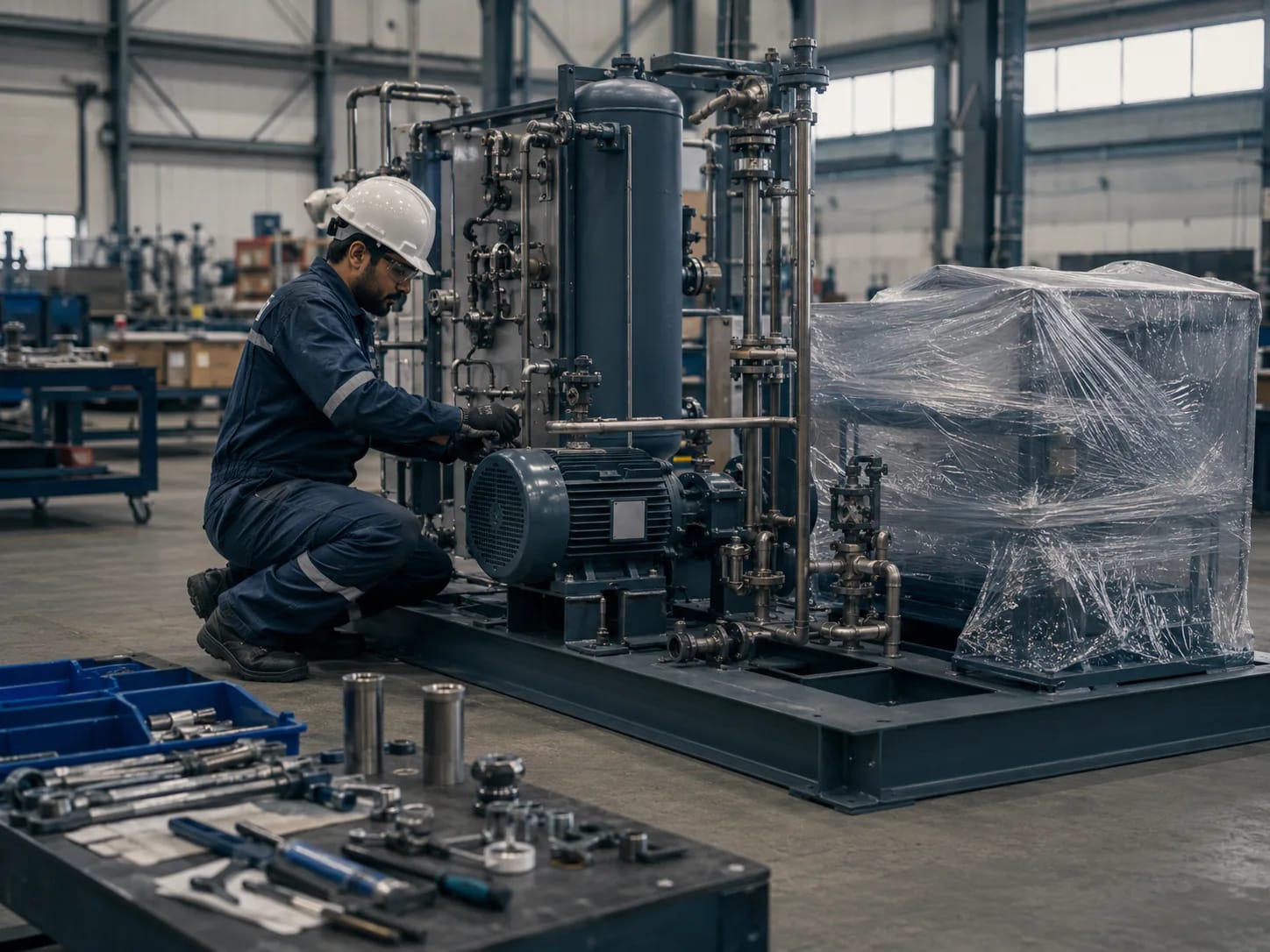A machine builder assembling equipment destined for a customer site